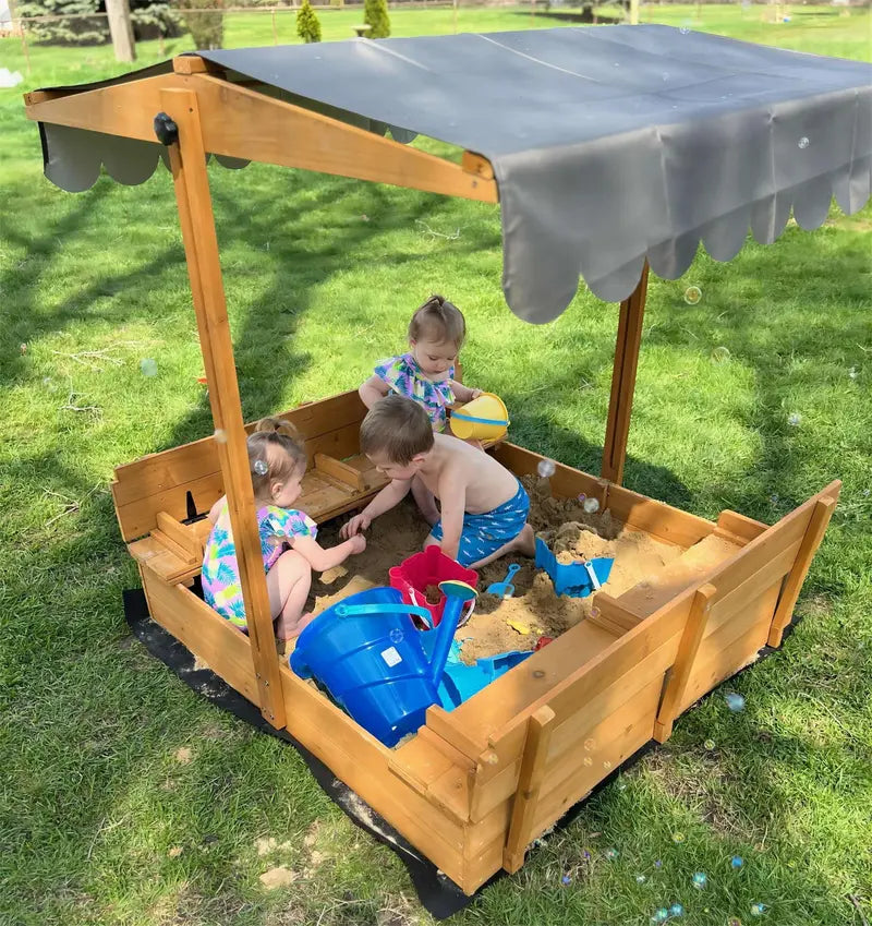 Morgete Wooden Outdoor Sandbox for Children with Secure Lid and Integrated Bench