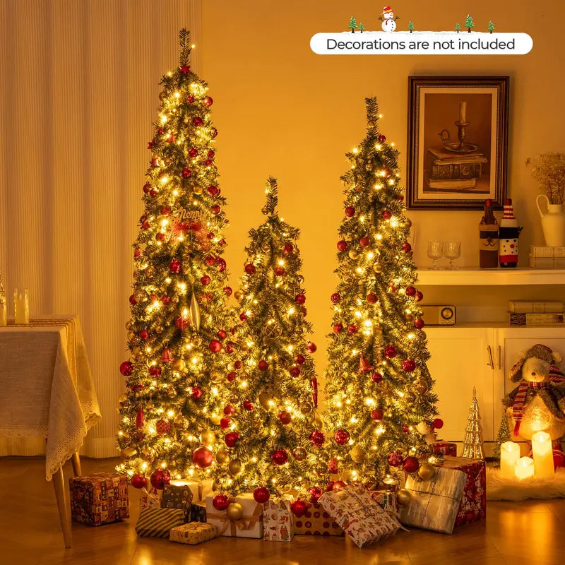 Three-Piece Pre-Lit Artificial Christmas Tree Set (4-, 5-, and 6-Foot) with Cascading Branches