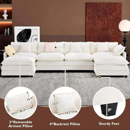 111.4-Inch L-Shaped Modular Cloud Sofa  Chenille 4-Seater with Ottoman & Deep Seat Design