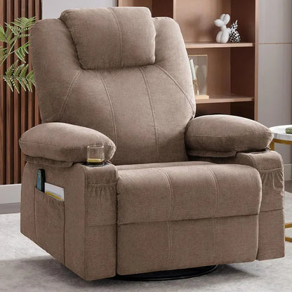 Large Swivel Rocking Recliner Sofa  Single-Seat Heated & Massaging Lounge Chair