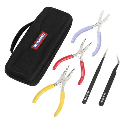 WORKPRO 5-Piece Jewelry-Making Tool Kit  Includes Wire Loop, Nylon Nose, Bent Nose Pliers, and Precision Tweezers