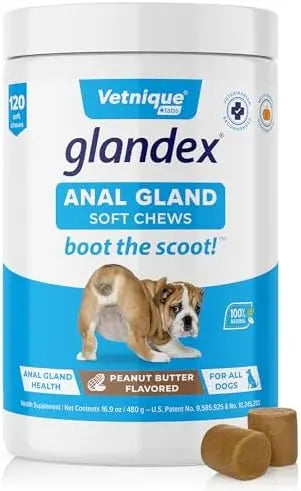 Glandex Peanut Butter Chews for Dogs  120ct | Anal Gland Support, Probiotics, Fiber | Boot The Scoot