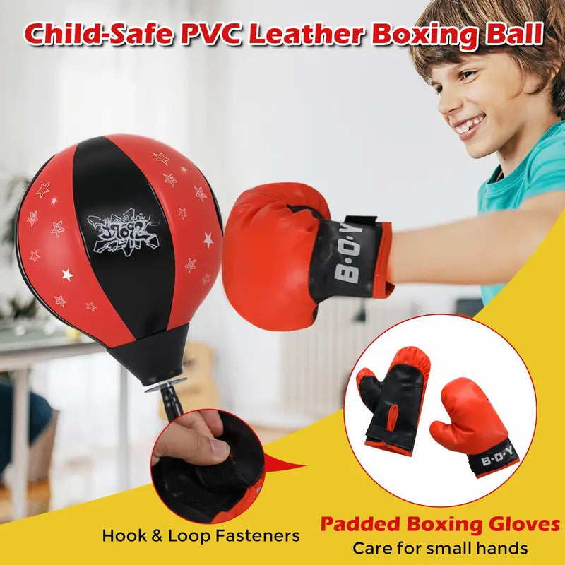 Height-Adjustable Punching Bag Stand with Boxing Gloves  Ideal for Teens and Kids