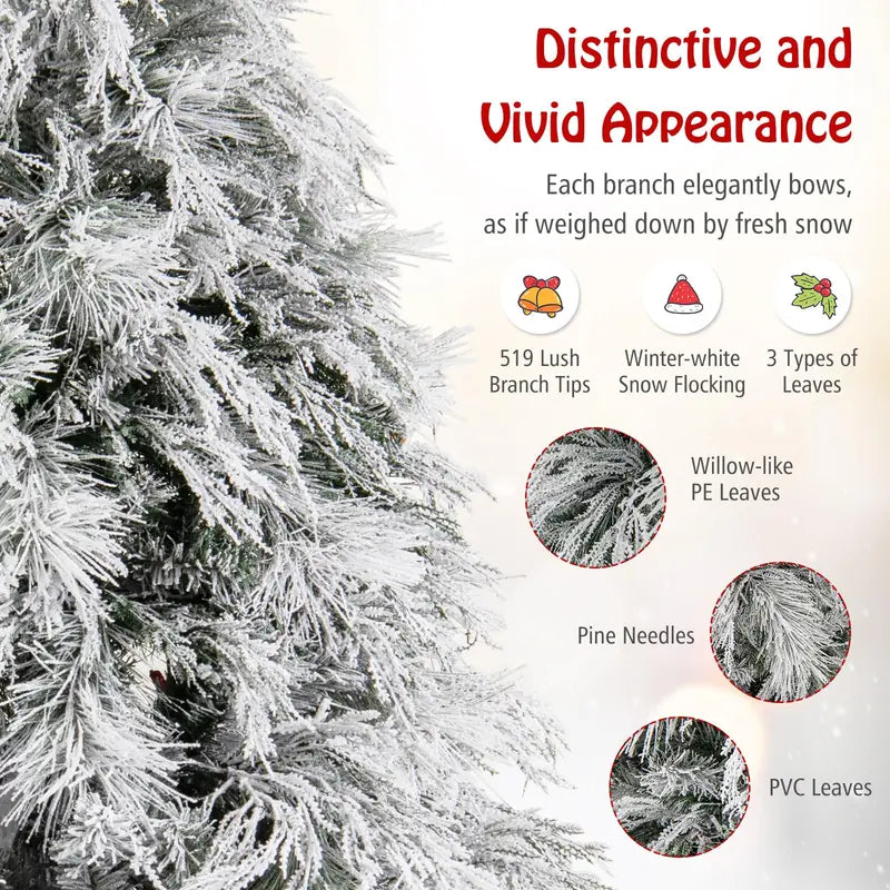 6-Foot Snow-Flocked Pre-Lit Christmas Tree  Realistic PVC & Pine Needle Blend with Hinged Construction