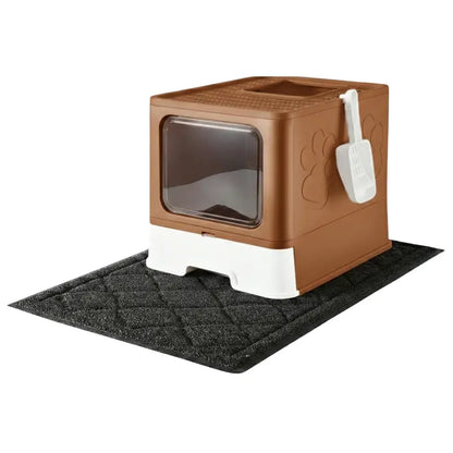Enclosed Top-Entry Cat Litter Box with Non-Slip Mat and Scoop Included