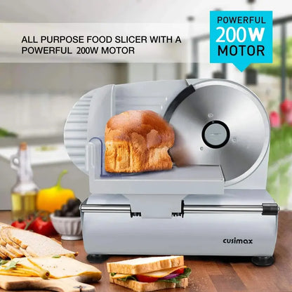 CUSIMAX Electric Deli Slicer  Dual Stainless Steel Blades & Precise Thickness Control