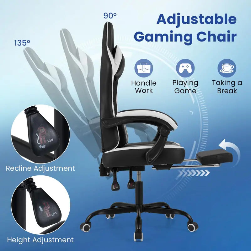 Lumbar-Support Computer Chair with Footrest & Linkage Armrests  Ergonomic Design