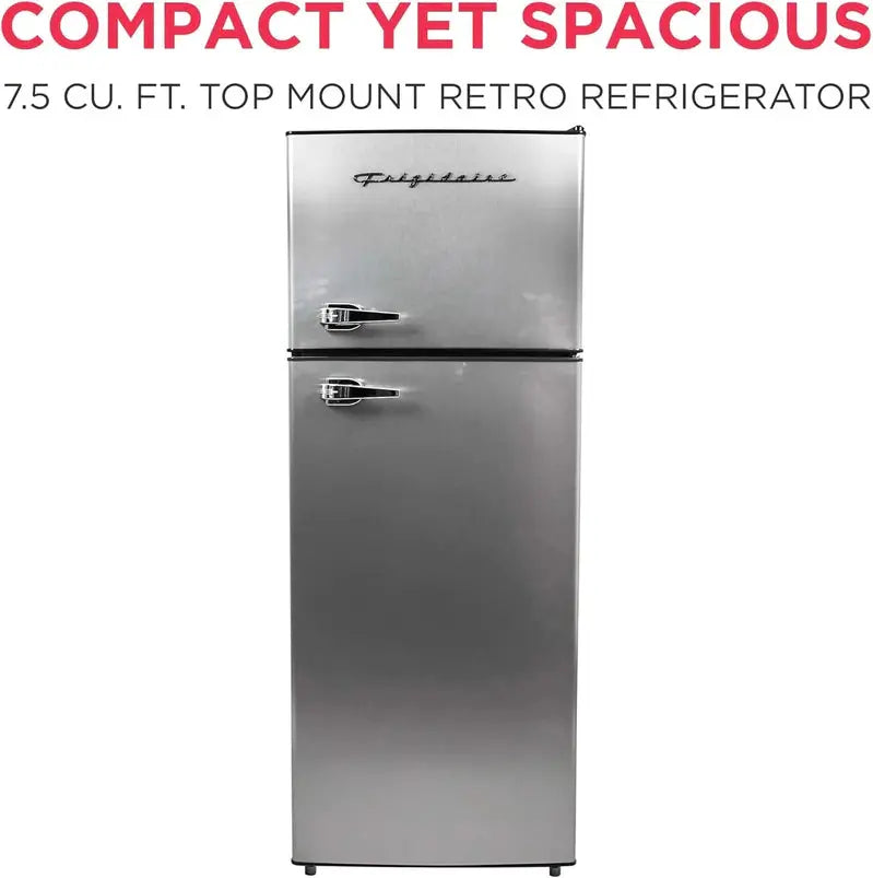 Frigidaire Platinum Series Apartment Refrigerator  7.5 Cu Ft, Two-Door Combo with Freezer, Stainless Steel Finish