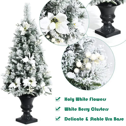White Flocked Entryway Christmas Tree with Warm White Pre-Installed LED Lights