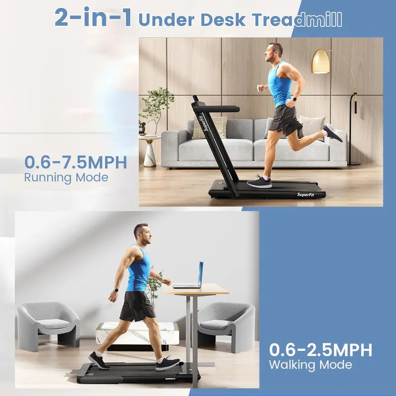 Compact Under-Desk Folding Treadmill, 2.25 HP Home Office Walking Treadmill with Touchscreen Control