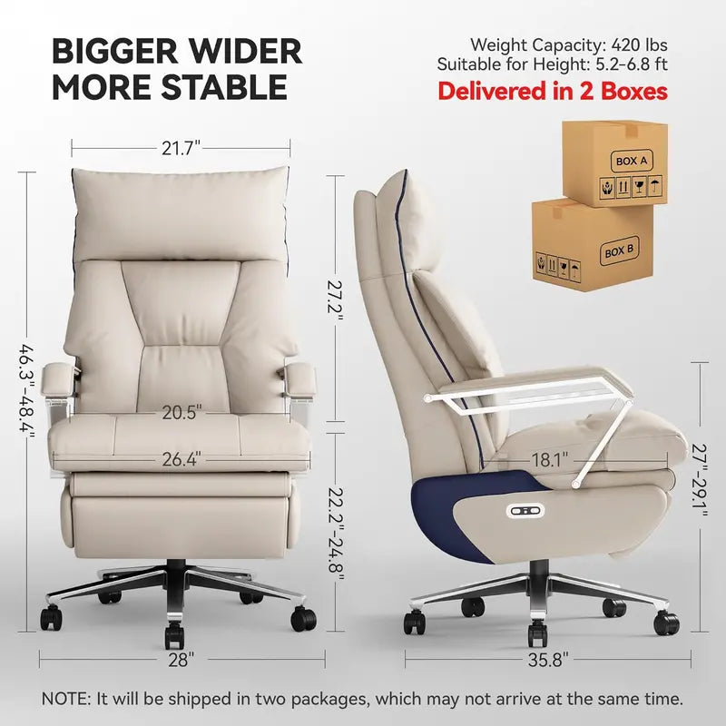 M80 Dual-Motor Executive Office Chair  Big & Tall Recliner with Footrest, Beige Fabric, 420-Lb Capacity
