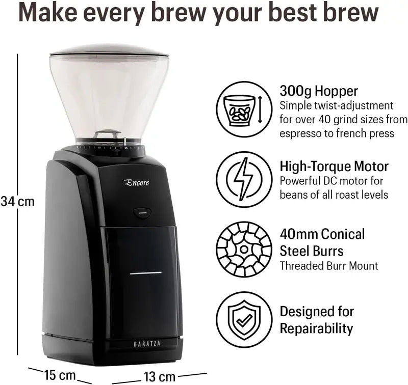 Baratza Encore Coffee Grinder, 40 Settings, Compact Black, Perfect for Home Brewers