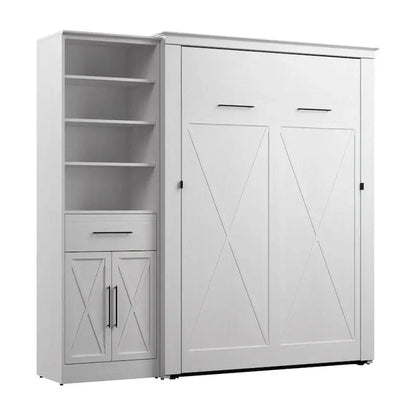 Key West Full Murphy Bed with Built-In Wardrobe  Bestar Space-Saving Wall Bed Unit (88″ Wide) with Closet Integration