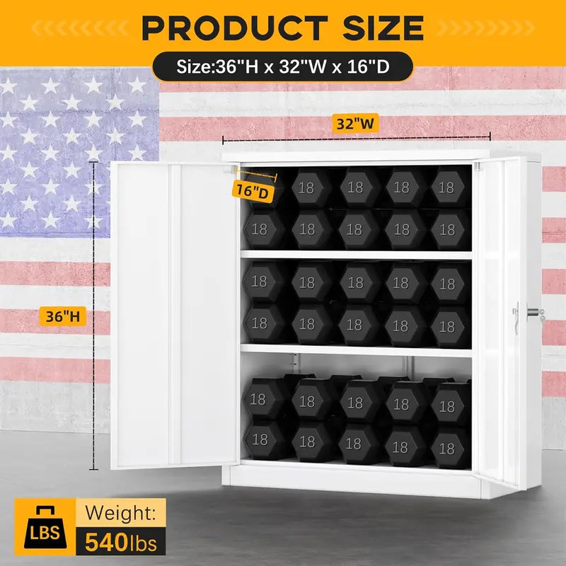 Greenvelly 72-Inch Locking Metal Storage Cabinet — 2-Door Garage or Office Organizer with Adjustable Shelves