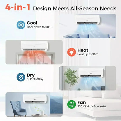 COSTWAY 12,000 BTU Mini-Split AC/Heater  20 SEER2, 115V Ductless Wall-Mount System