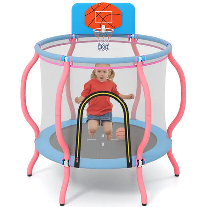 48-Inch Pumpkin-Themed Trampoline  Indoor/Outdoor Bounce Mat with Basketball Hoop & Backboard