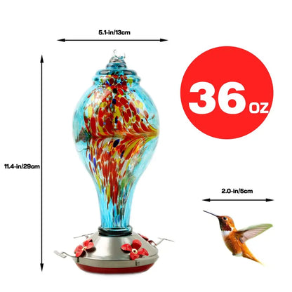 Syeenify  Hummingbird Feeder,Blown Glass Hummingbird Feeders for Outdoors, 36 Ounces