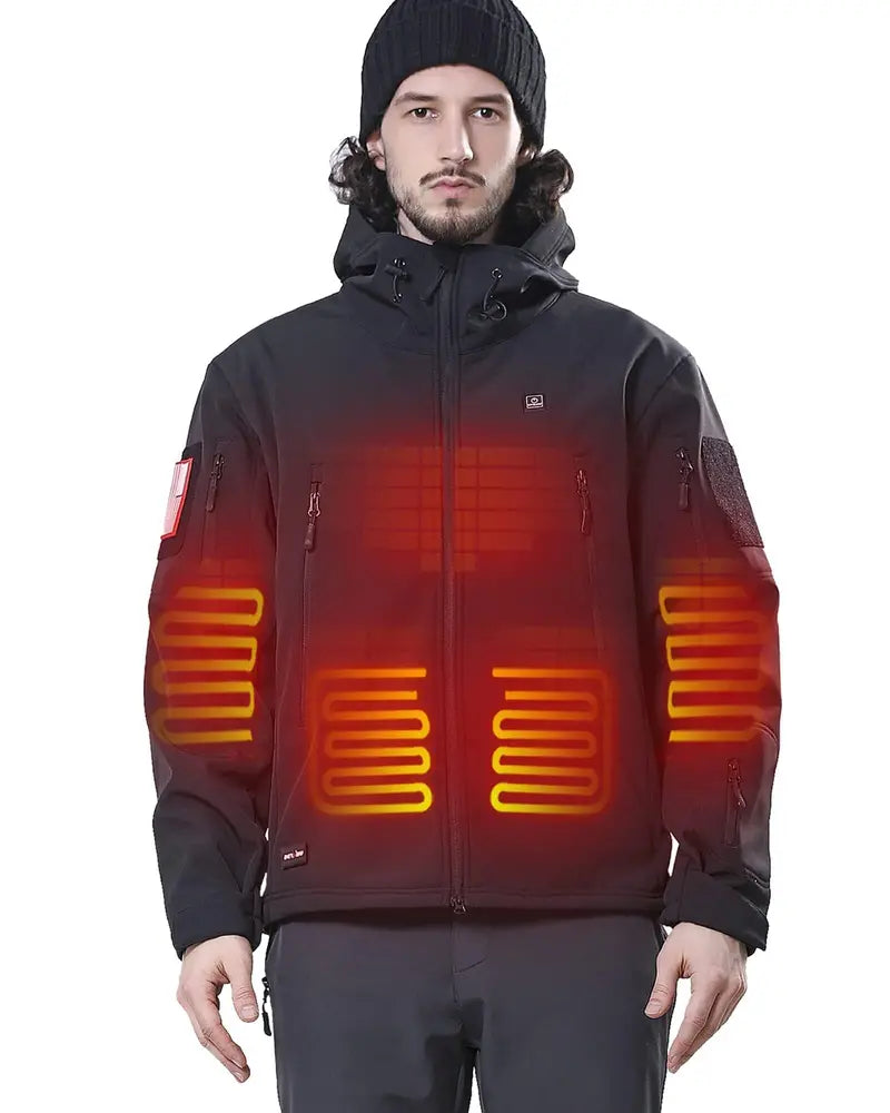 DEWBU Heated Jacket for Men with 12V Battery Pack Winter Outdoor Soft Shell Electric Heating Coat, XL