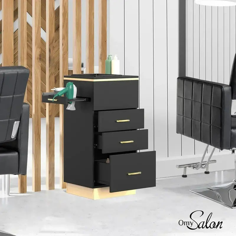 OmySalon 3-Drawer Salon Station  Mobile Barber & Spa Storage Cart with Adjustable Shelves and Casters