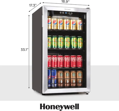 115-Can Beverage Refrigerator  Glass-Door Mini Fridge with Adjustable Shelving for Bar or Office