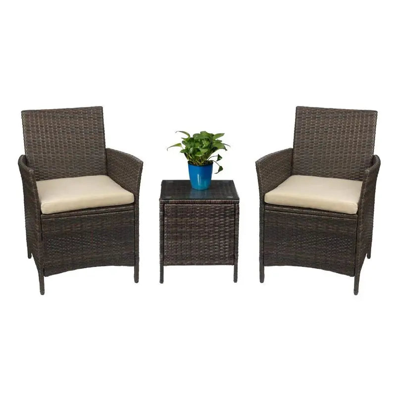 Devoko 3-Piece Patio Furniture Set  Durable PE Rattan Chairs & Table for Indoor/Outdoor Use