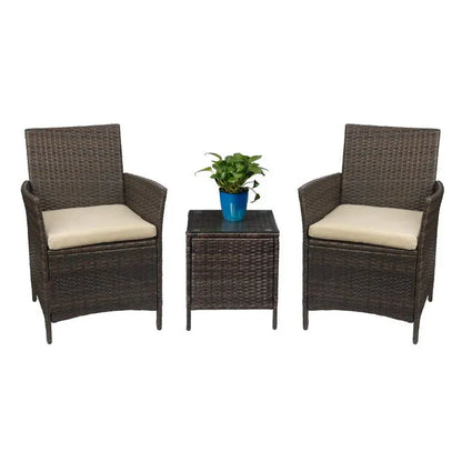 Devoko 3-Piece Patio Furniture Set  Durable PE Rattan Chairs & Table for Indoor/Outdoor Use