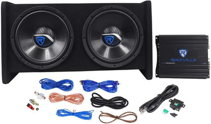 1200W Dual 12″ Car Subwoofer Enclosure Kit  Includes Mono Amplifier & Wiring  Deep Bass Response & Streamlined Installation for Custom Audio Systems