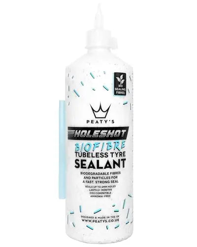 Peaty’s Holeshot Biofibre Tubeless Tire Sealant  Fast Puncture Repair, 6mm, Biodegradable, 1L, MTB/Road/Gravel