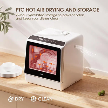 NOVETE Portable Countertop Dishwasher  5L Integrated Water Tank + Inlet Hose