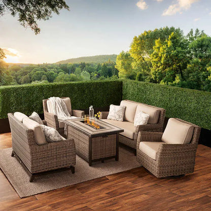 Agio Fire Pit Patio Seating Collection  5-Piece Modular Outdoor Set with Flame Table