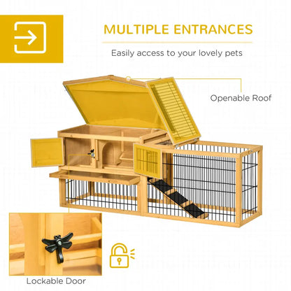 Pawhut Solid Wood Rabbit Hutch with 2 House Levels and Patio Space, Easy Clean