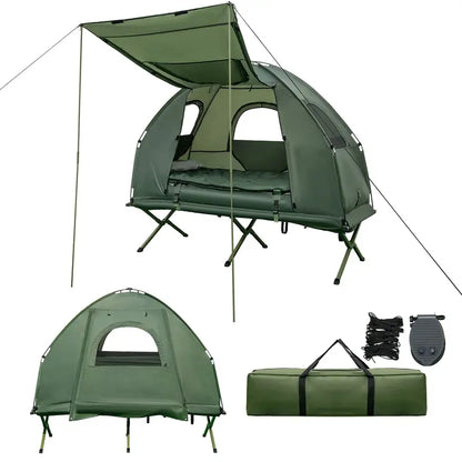 5-in-1 Camping Cot System  Folding Bed with Air Mattress, Pillow, and Sleeping Bag