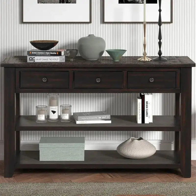 Wooden Console Table with Storage  3-Drawer + 2-Shelf Entryway or Living Room Organizer