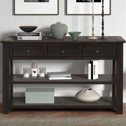 Wooden Console Table with Storage  3-Drawer + 2-Shelf Entryway or Living Room Organizer