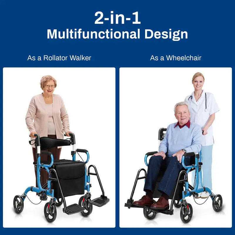 Dual-Mode Rollator Walker with Seat & Brakes  Lightweight Mobility Aid for Seniors