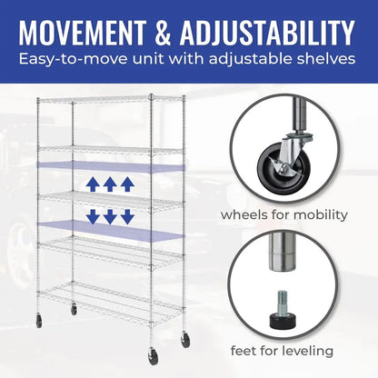 SafeRacks NSF Certified 5-Tier Wire Shelving Storage Unit, 48″x18″x76″, Heavy-Duty Metal Shelves with Wheels, Commercial Grade