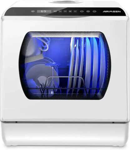 AIRMSEN Mini Tabletop Dishwasher with 5 Wash Programs and Space-Saving Footprint