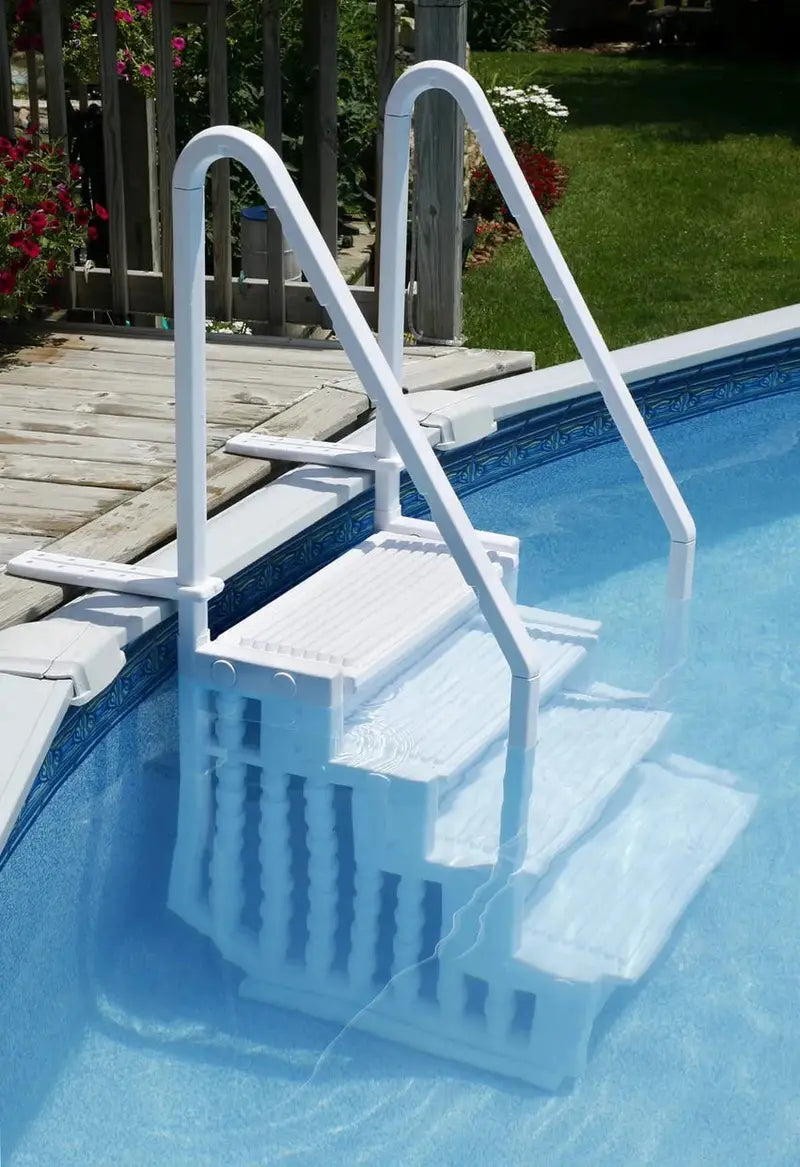 Easy Pool Above-Ground Swimming Pool Step  Deck-Mounted Entry Ladder with Safety Rails