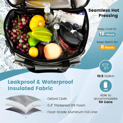 Collapsible 50-Can Rolling Cooler  3-in-1 Insulated Soft Bag with Removable Wheels