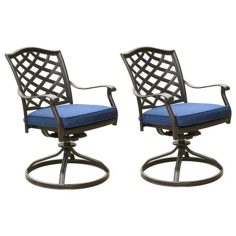 Contemporary Blue Patio Swivel Dining Chair Set  25-Inch Height with Cushions