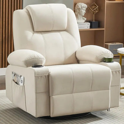 Large Swivel Rocking Recliner Sofa  Single-Seat Heated & Massaging Lounge Chair
