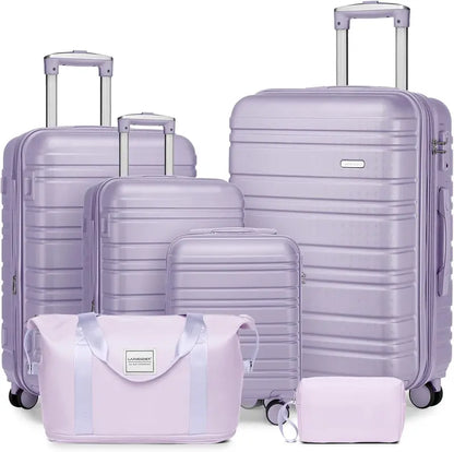 6-Piece Expandable Rolling Luggage Set  Lightweight Hardshell Suitcases with Smooth-Spinning Wheels & Modular Packing Options