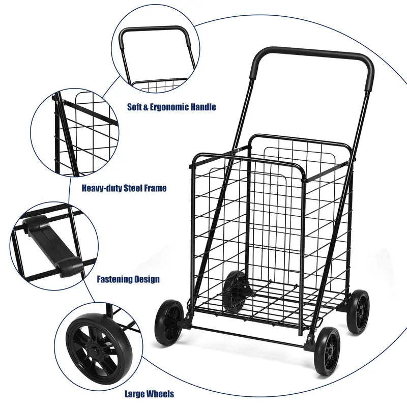 Lightweight Folding Shopping Cart  Wheeled Grocery Trolley for Easy Transport