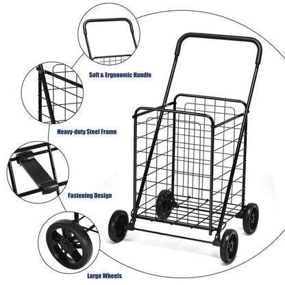Lightweight Folding Shopping Cart  Wheeled Grocery Trolley for Easy Transport