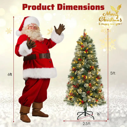 5-Foot Pre-Lit Artificial Christmas Tree  Compact Lighted Xmas Tree with 453 PVC & Pine Needle Tips
