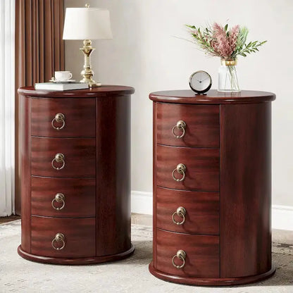 No-Assembly Vintage End Table  Solid Wood Round Side Table with Drawers