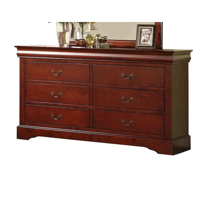 Louis Philippe III Dresser  Cherry Finish, Six-Drawer Wooden Bedroom Storage Unit