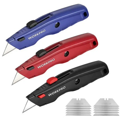 WORKPRO All-Metal Retractable Utility Knife  Heavy-Duty Box Cutter with 10 Spare Blades