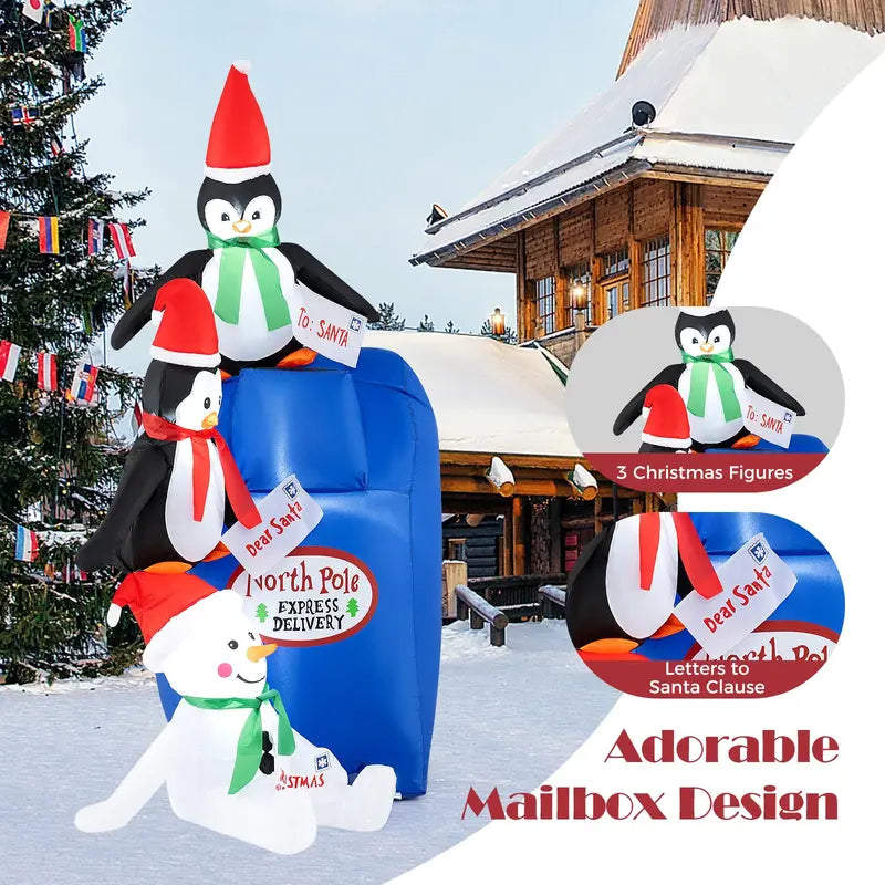 6-Foot Inflatable Christmas Display: Light-Up Santa Mailbox with Penguin and Snowman Scene