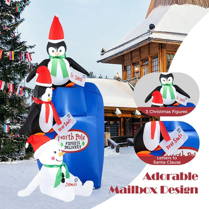 6-Foot Inflatable Christmas Display: Light-Up Santa Mailbox with Penguin and Snowman Scene